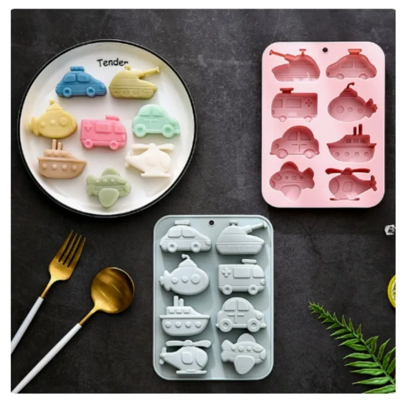 Cars, Airplanes, Ships, Different Vehicles, Theme Modeling, Silicone Molds, Chocolate Ice Grid Cake Molds  Cake Decorating Tools