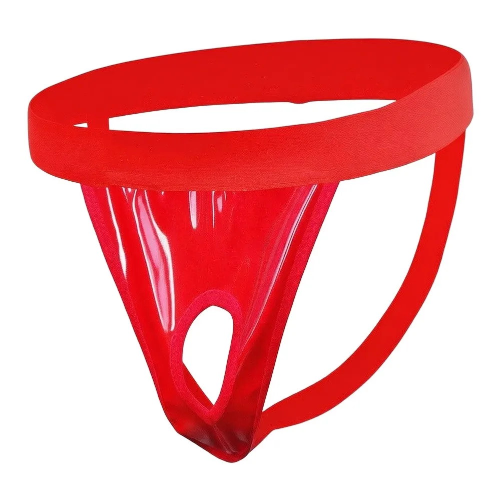 Men Faux Leather G-String Underwear Hollow Out Bulge Pouch Solid T-back Thongs Hollow Out Erotic Sexy Thong Lingerie
