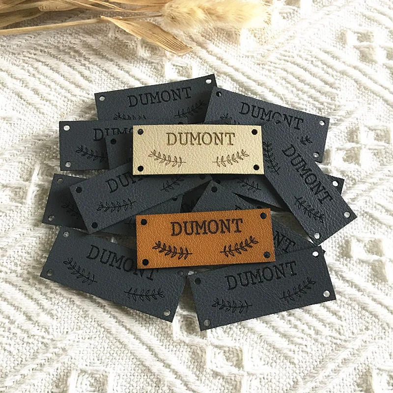 30pcs Custom leather label for knitting Crochet clothes handmade tags with text logo Rectangle sewing garment Blanket DIY labels