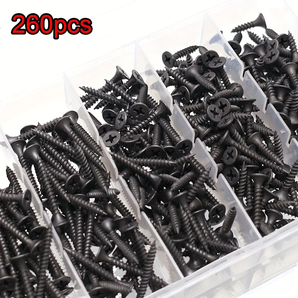 260 Stück schwarze Phillips-Blechschrauben, Trockenbauschrauben, gehärtete selbstschneidende Schrauben, Holzschrauben, Schrauben für die Hausrenovierung