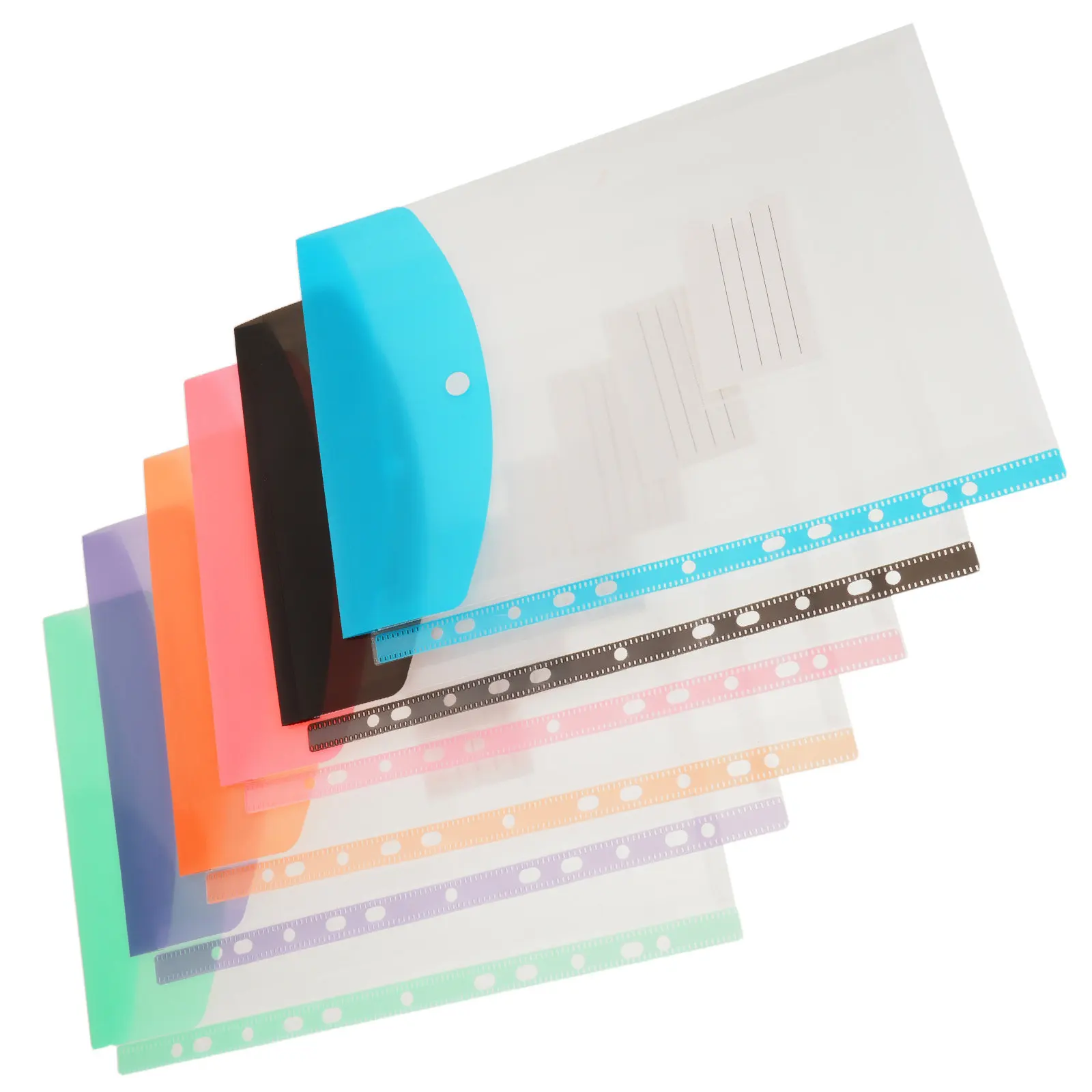 

6Pcs Waterproof File Binder Pocket Expandable 11 Holes Snap Button Label Clear Plastic Folder Organizer for Office School