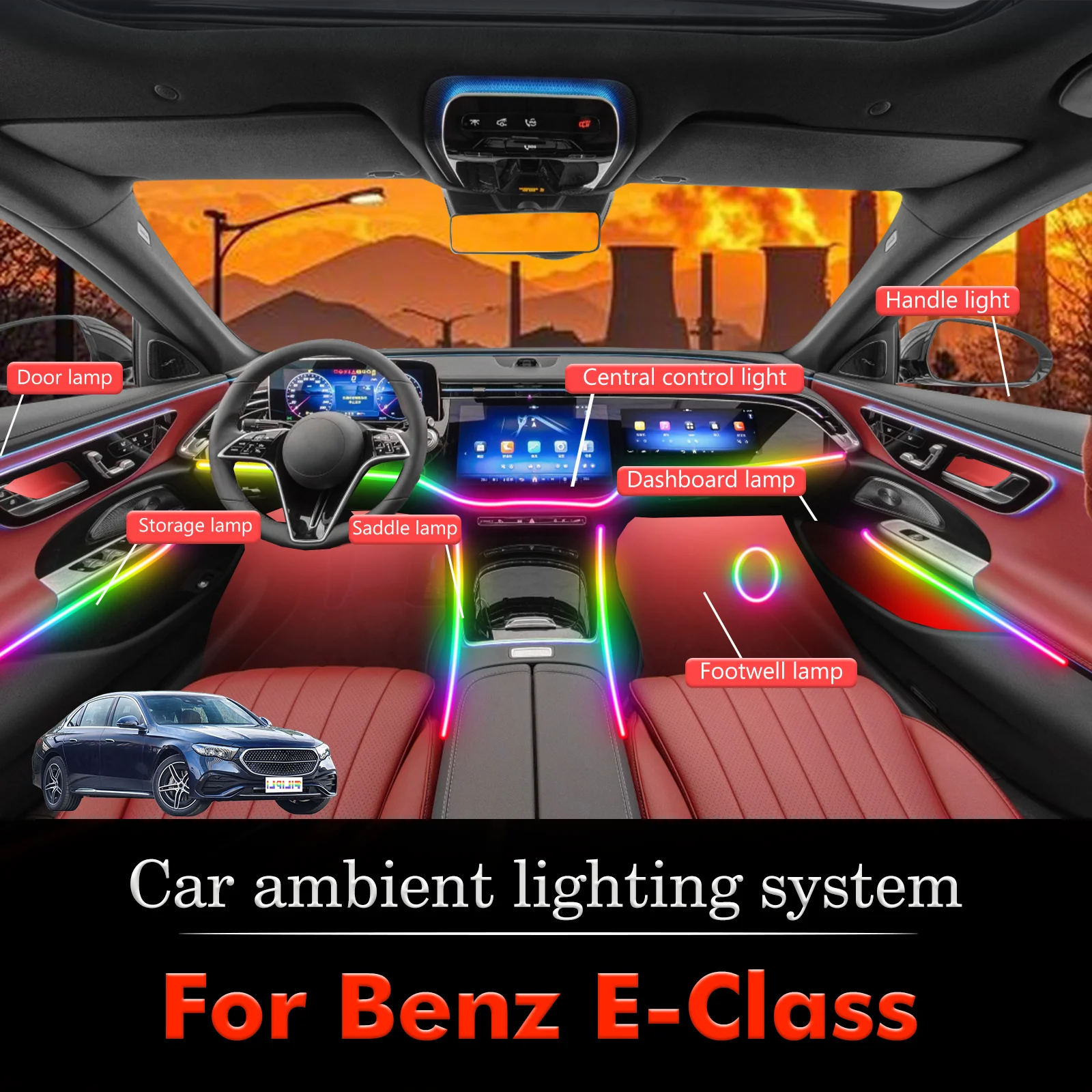 

For BenZ E-Class Car Interior Decorative Ambient Light RGB 64-Color LED Smart Remote Control Energy Saving Set