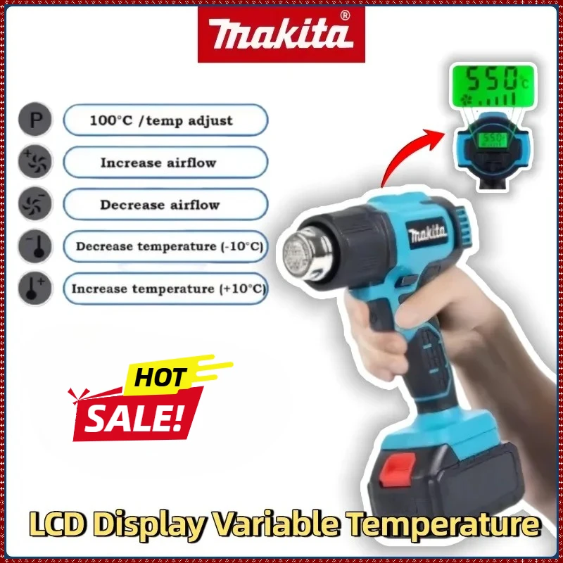 

Макита 550 ° Беспроводной термофен с контролем температуры, LED-дисплеем и функцией пайки, ручной тепловентилятор, электроинструмент