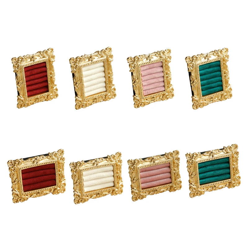 Ring Display Stand Vintage Gold with Suede Earring Tray Baroque Velvet Jewelry Organizer for Engagement Wedding & Birthday Gifts