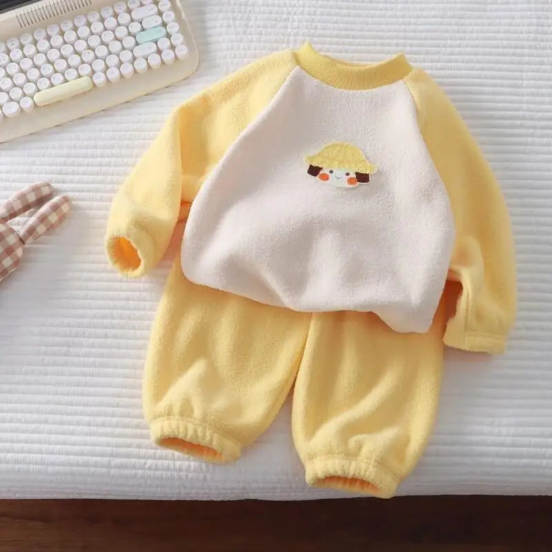 

Newwinter Pajamas Set Fleece Lined Two Piece Warm Thickened Homewear Sleepwear for Boys Girls Children Autumn Winter Loungewear