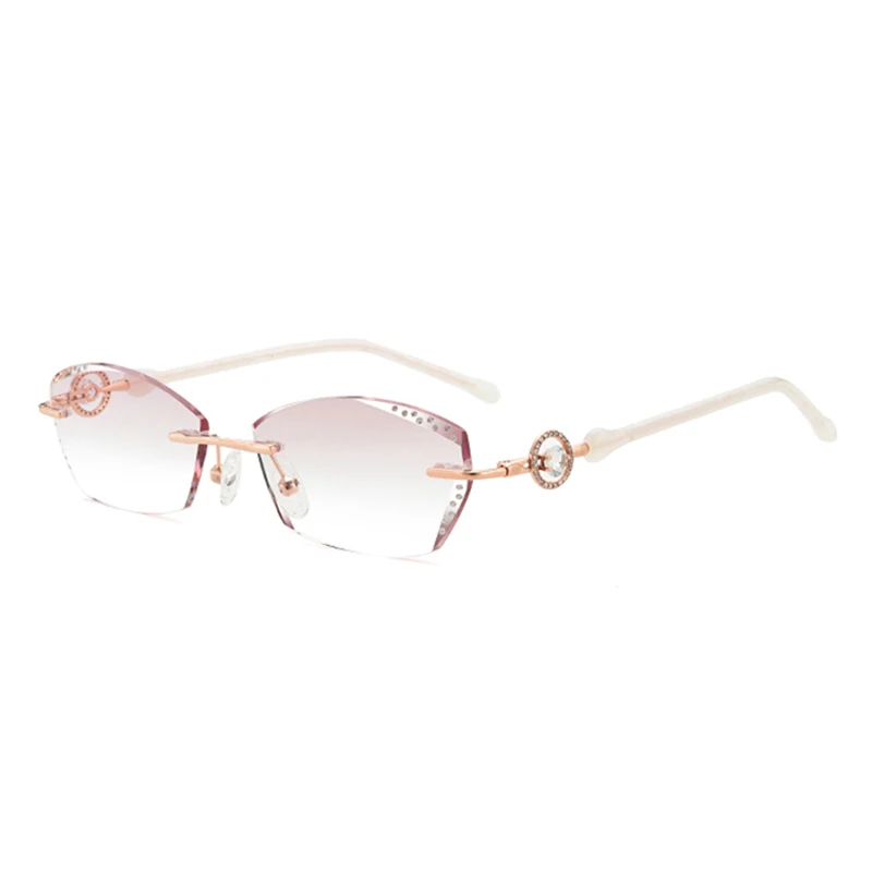 POVICH Luxurious Women Optics Glasses Rimless Eyewear Ornament Gradient Colored Lens Diamond Myopia Hyperopia Anti Reflective