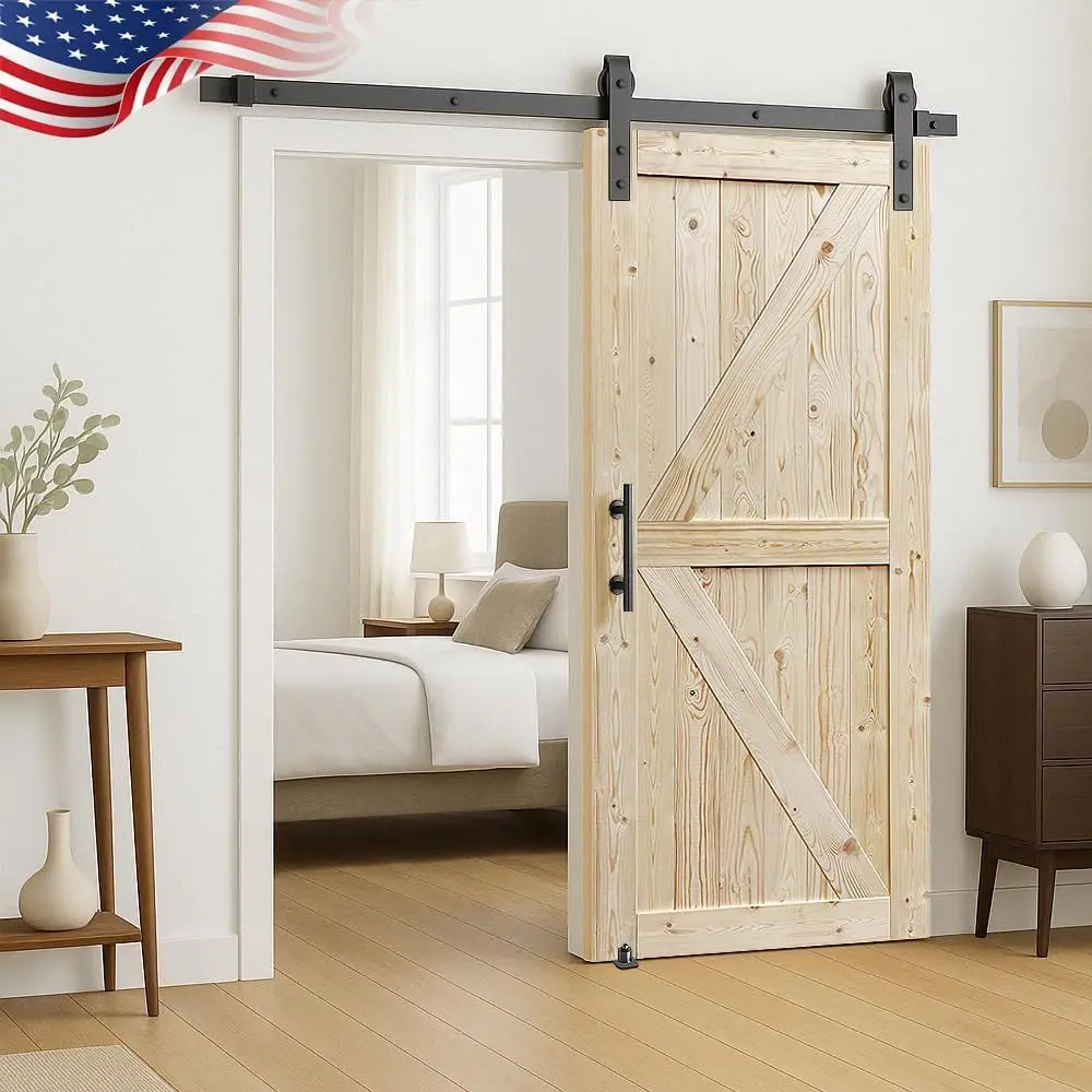 

84x36 Inches Knotty Barn Door with 6.6FT Hardware Kit - Solid Wood, Double Surfaces, Easy Assembly