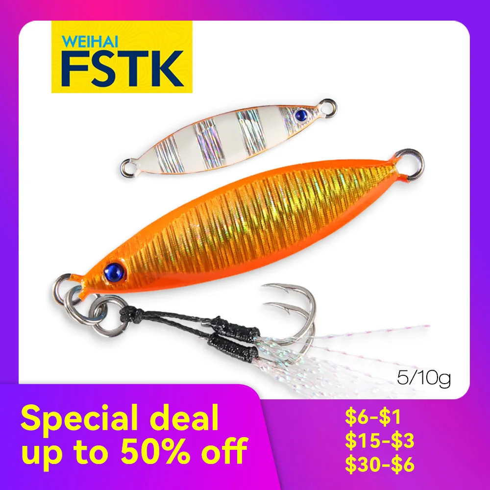 【Special Deal】FSTK Shore Casting Jigging Lure Micro Metal Jig 5g 10g Casting Spoon Saltwater Jack Fishing Lure Artificial Bait