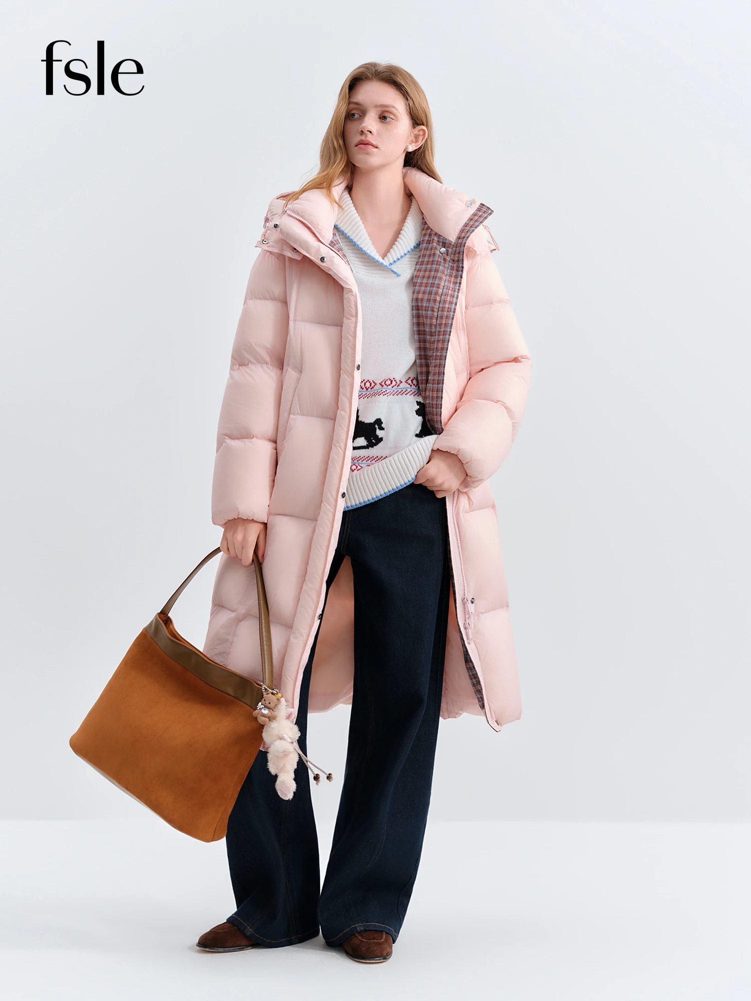 

FSLE Winter 2025 Women's Long Fluffy Down Jacket - 90% White Duck Down Filled Thermal Insulated Parka for Casual Winter Comfort