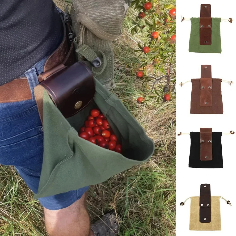 Outdoor Hiking Camping Foraging Bag Fruit Picking Pouch Collapsible Berry Puch Storage Bag Bushcraft Canvas Bag Waist Tool bag