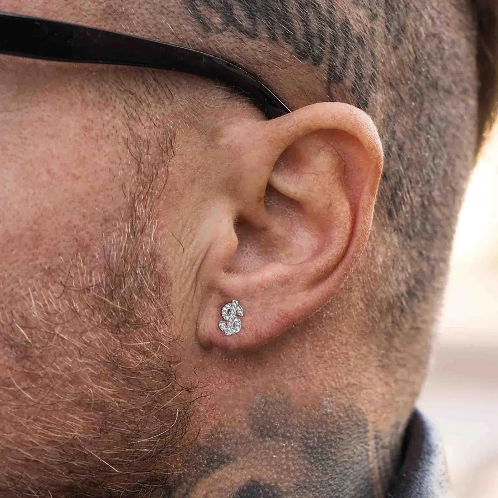 Dollar Sign Stud Earrings for Men Boys,Iced Out Zircon Stainless Steel Earrings,Hip Hop Rap Cool Jewelry Gifts