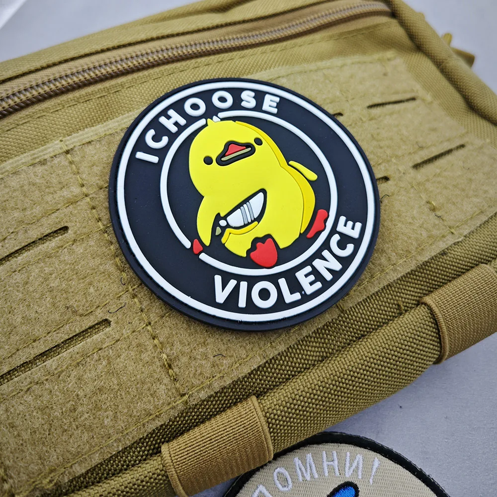 Violence Ducky PVC Rubber Magic Bag Badge Embroidered Cloth Sticker VIOLENCE ICHOOSE Backpack Patches Hook and Loop Hat Applique