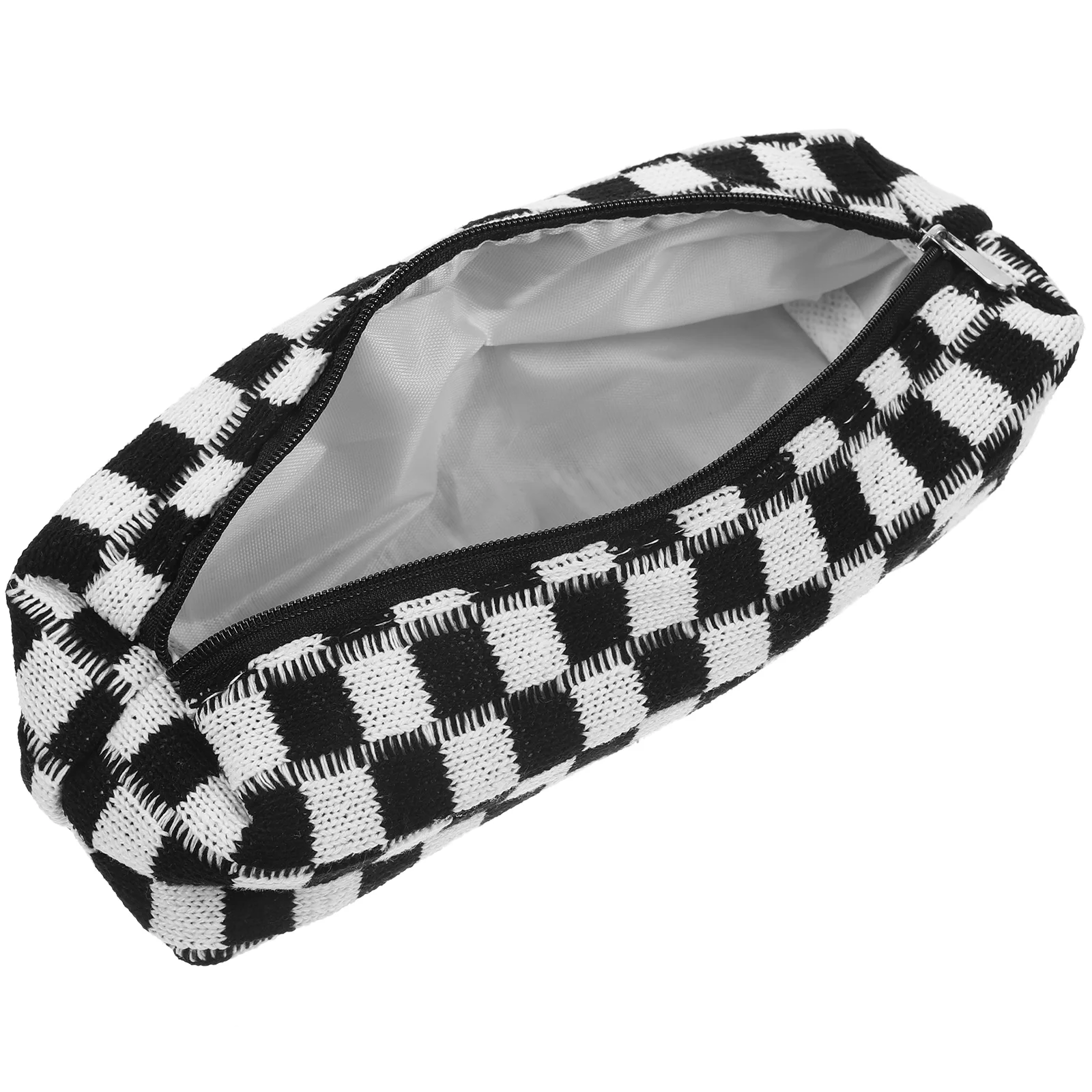 

Pencil Bag Checkerboard Case Large Capacity Stationery Organizer Storage Makeup Toiletries Black Handheld Pouch Travel