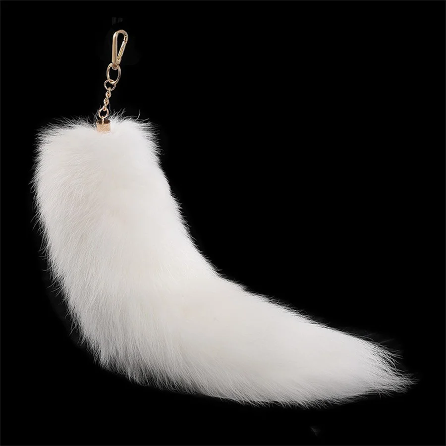 2024 Nowa moda Brelok do kluczy z futra lisa Wolf Tail Fur Tassel Bag Tag Czarno-brązowy brelok do kluczy Pompom Holder Strap Chain Gift