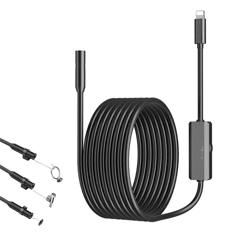 

Эндоскопическая камера ABKQ, водонепроницаемая IP67, 8 мм, с жестким кабелем, для инспекции трубопроводов, бороскоп с 8 регулируемыми светодиодами для iOS, доступ к iOS через 1 м.