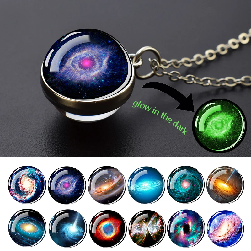 Glowing In The Dark Galaxy Nebula Planet Necklacesilver Color Chain Glass Ball Pendant Necklace Space Jewelry