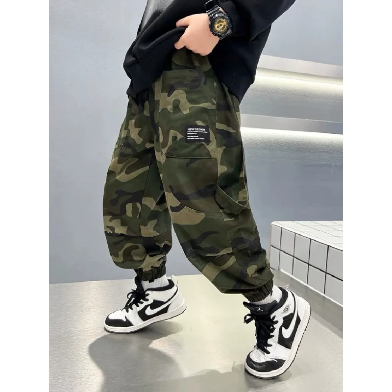 ZOETOPKID Boys Casual Cargo Pants Spring Autumn Sport Long Pants Teenage Streetwear Baggy Trousers Children Fashion Jogger Pants