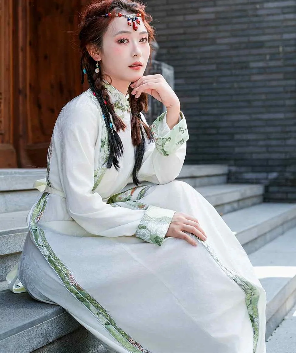 المرأة التبتية الربيع والخريف زهرة نمط لاسا الملابس السفر التصوير التبت رداء اللباس الوطني الصيني الحديث in026