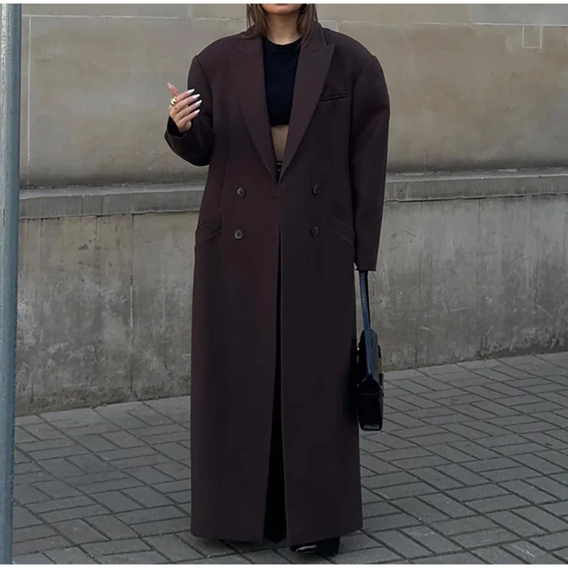 

2025 Fashionable Elegant Office Lady Wear for Women Lapel Solid Color Long Jacket Coat