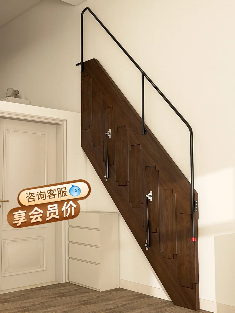 Wall-mounted folding stairs attached to the side of the wall Home attic Compound retractable solid wooden apartment garage ladde