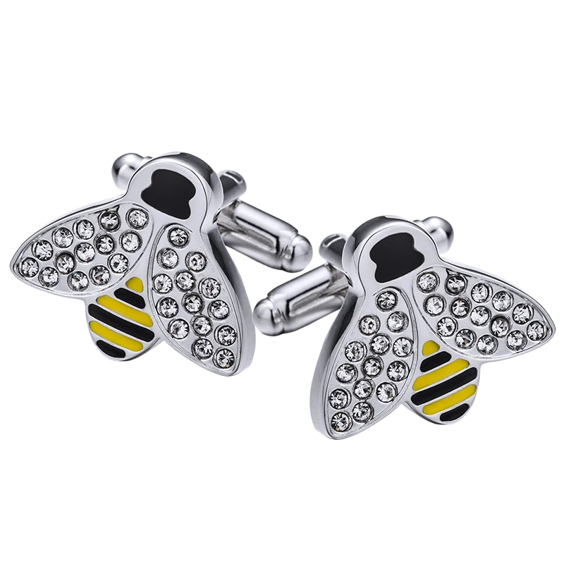 

KFLK Shirt Fashion Cufflinks for Mens Women Crystal Cuff links Wholesale High Quality Bee Animal Insect Button Guests