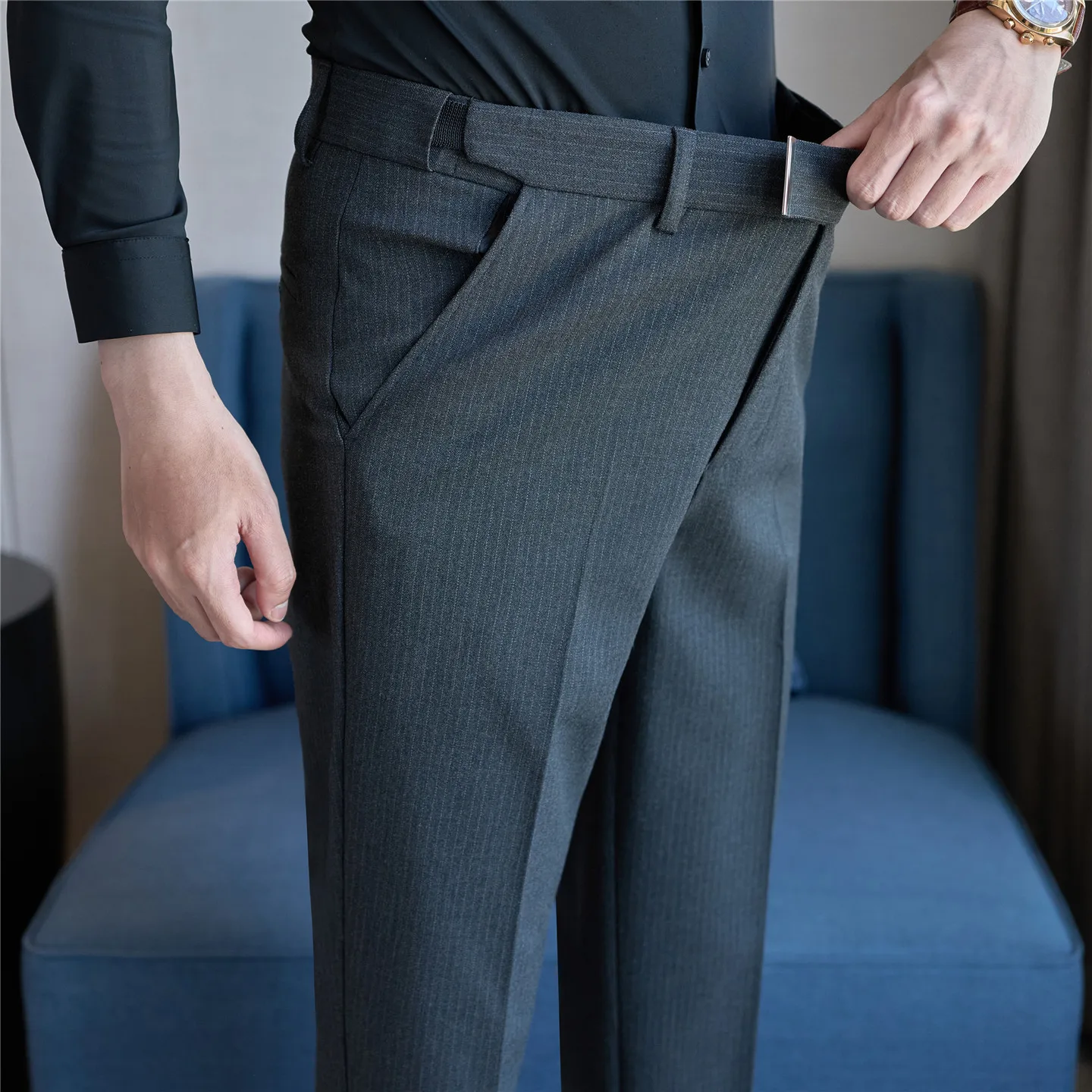 

Invisible elastic waistband ~ New high-quality casual pants for men - stretchy, comfortable, fine-striped pants