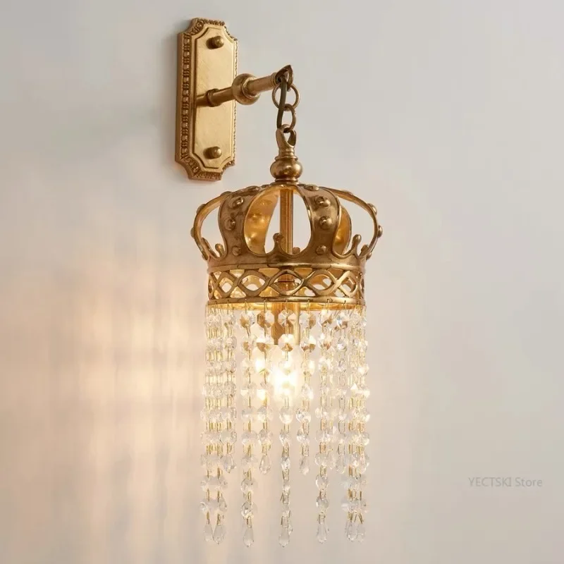 

GHJUYIOL French Crown Crystal Wall Light European Retro Villa Living Room Bedroom Bedhead Study Light Fixtures