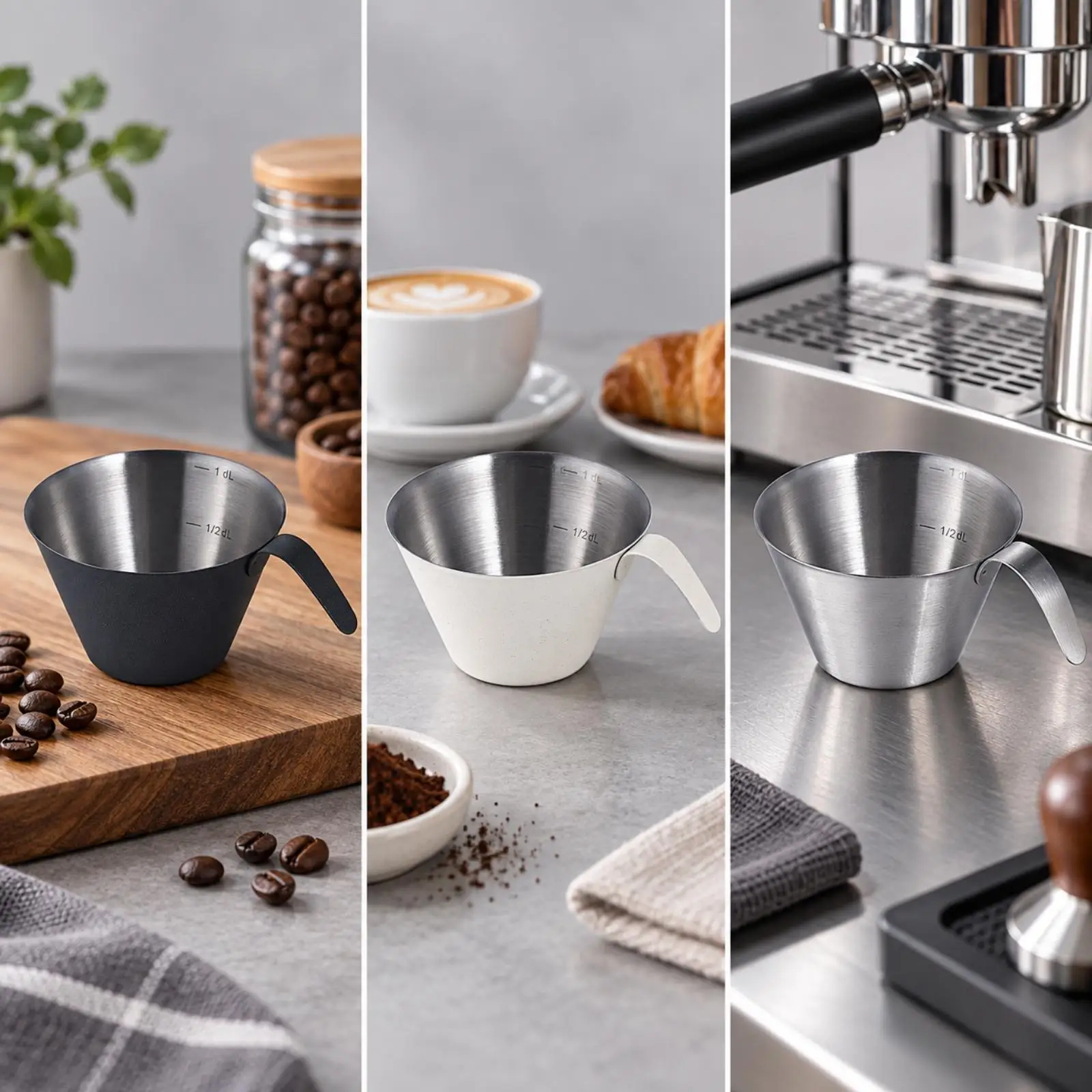 Conical Espresso Measure Cup with Handle Stainless Steel Interior Scale for Consistent Espresso Shot Extraction Home Use