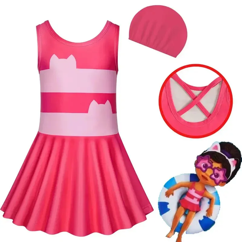 

2026 ♥ Новый детский купальник для косплея «Котёнок» из «Дома кукол Габби», милый полосатый мультяшный купальник для девочек ♥ ♥ ☆ ☆