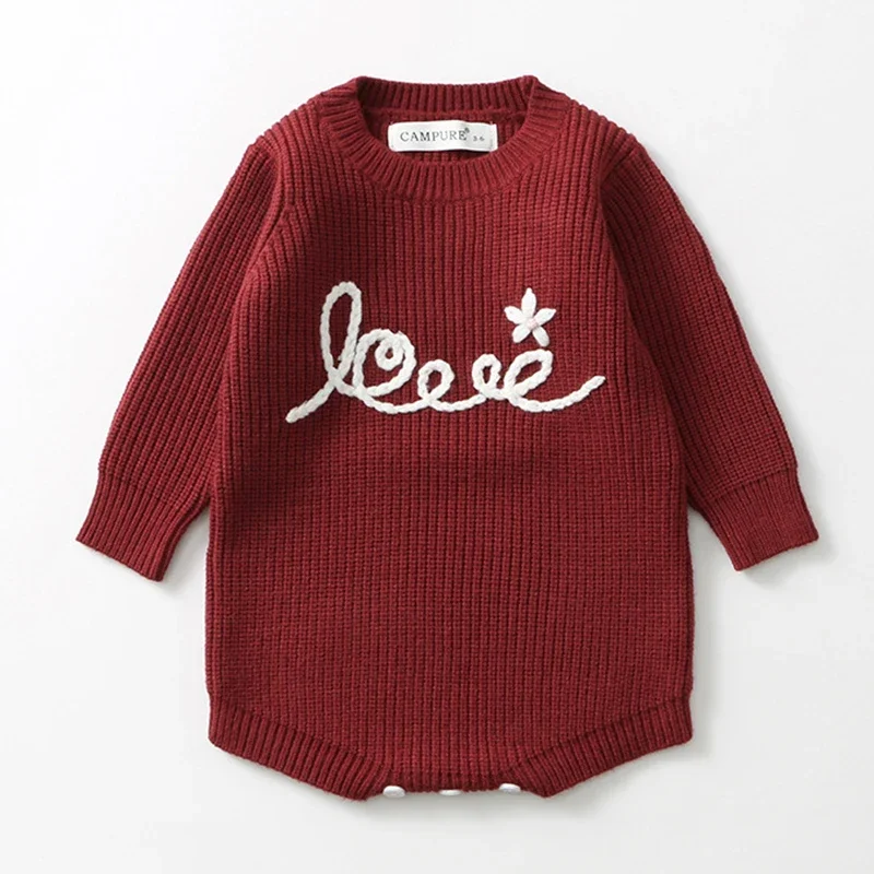 

Spring 0-2Y Knitting Newborn Romper Baby Girl Boy Autumn Clothes Cute Embroidery Sweater Romper Jumpsuit Casual Newborn Outfits