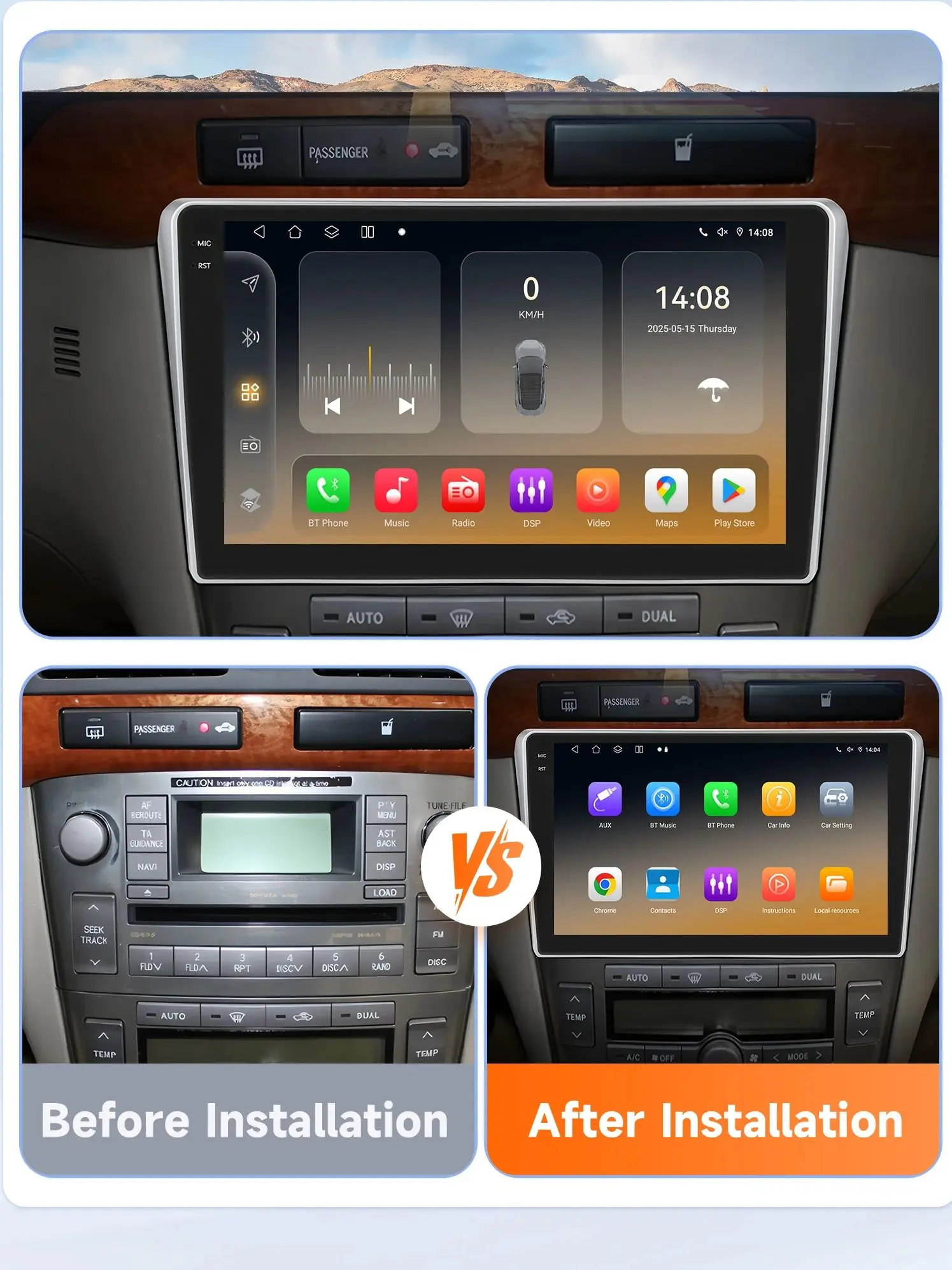 Hizpo Drahtloses Carplay Android Auto Autoradio für Toyota Avensis T25 2002–2008 AI GPS DSP 4G BT5.4 von Qualcomm Snapdragon 6115