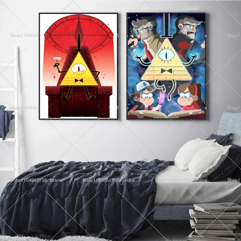 1PC Cartoon G-Gravity Cute Falls BILL CIPHER Poster Self-adhesive Art Waterproof Paper Sticker Coffee House Bar Room Wall Decor