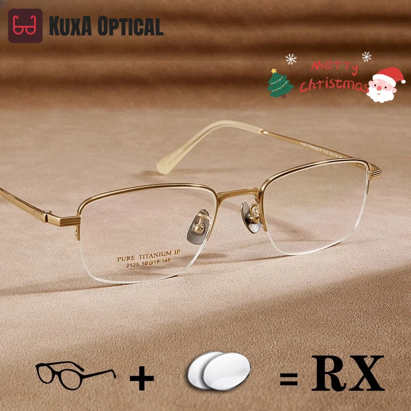 

KUXA мужские рецептурные очки с линзами по рецепту, титановые оптические очки, прогрессивные очки для чтения при близорукости, полуоправа для очков Wor