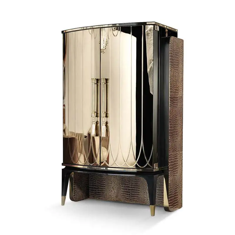 *Luxury Art Deco Mirrored Cabinet a Modern Glam Piece with Mirror Front Paired with a Modern Luxury Wine Cabinet for Home