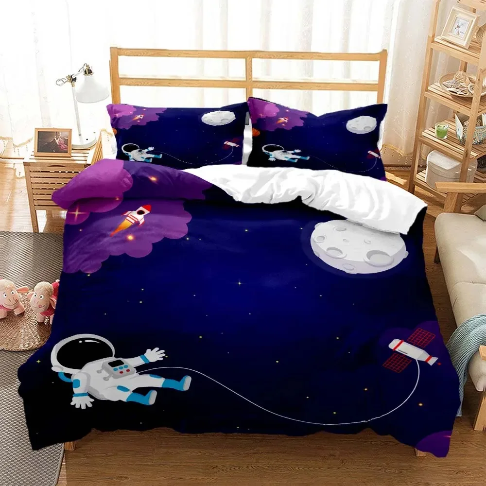 Cartoon Astronaut Digital Print Polyester Bedding Sets Child Kids Covers Boys Bed Linen Set For Teens Bedding Set