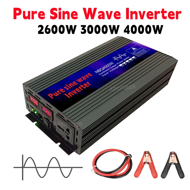 

Pure Sine Wave Inverter 3000W 4000W DC 12V 24V 48V 60V to AC 220V 50HZ Power Inverter Transformer Charger Converter for Home RV