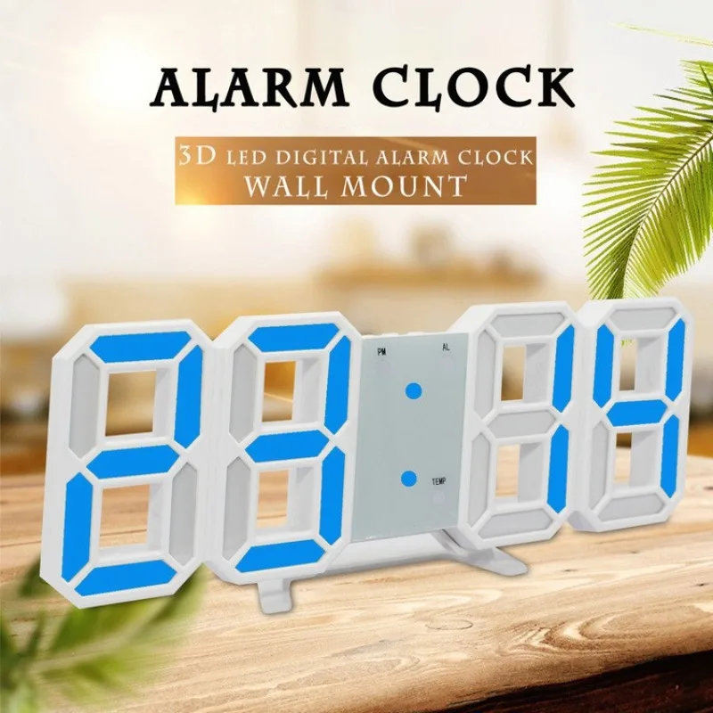 Smart 3D Digital LED Wall Clock Alarm Clock with Temperature Large Display Electronic Clock for Home Office Gift Hot Sale