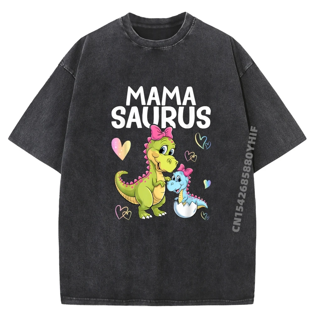 

Mamasaurus Mama Mother Parents Sweet Dinosaur Graphic T Shirts Men Oversized Washed T-Shirt Printed Clothes