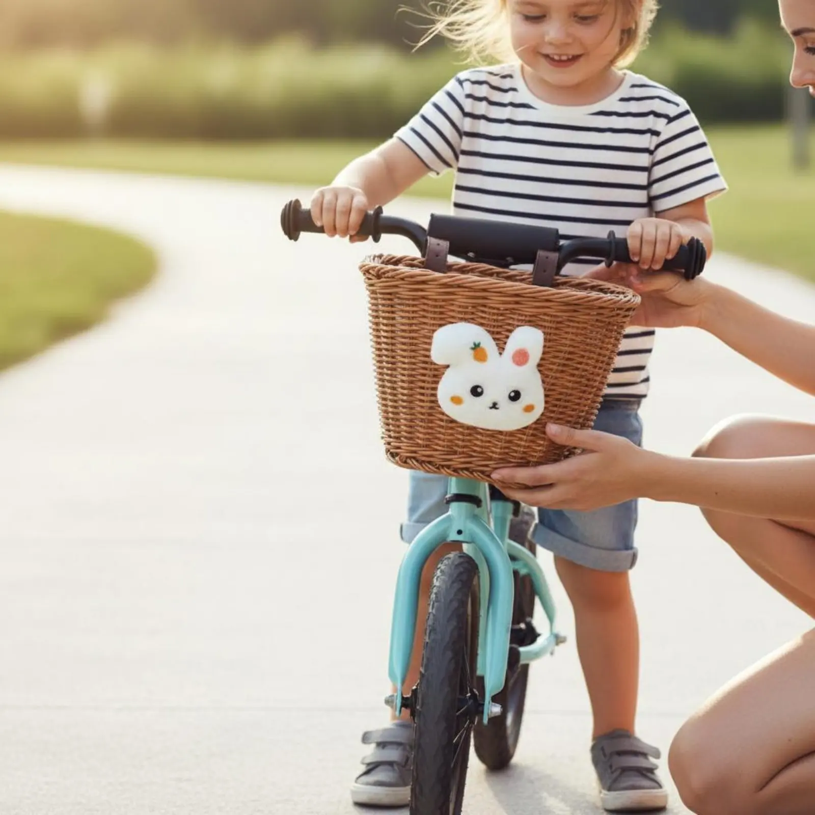 

Cartoon Soft Basket Handwoven Woven Cycle Basket Sturdy Reinforced for Balance Bike Riding