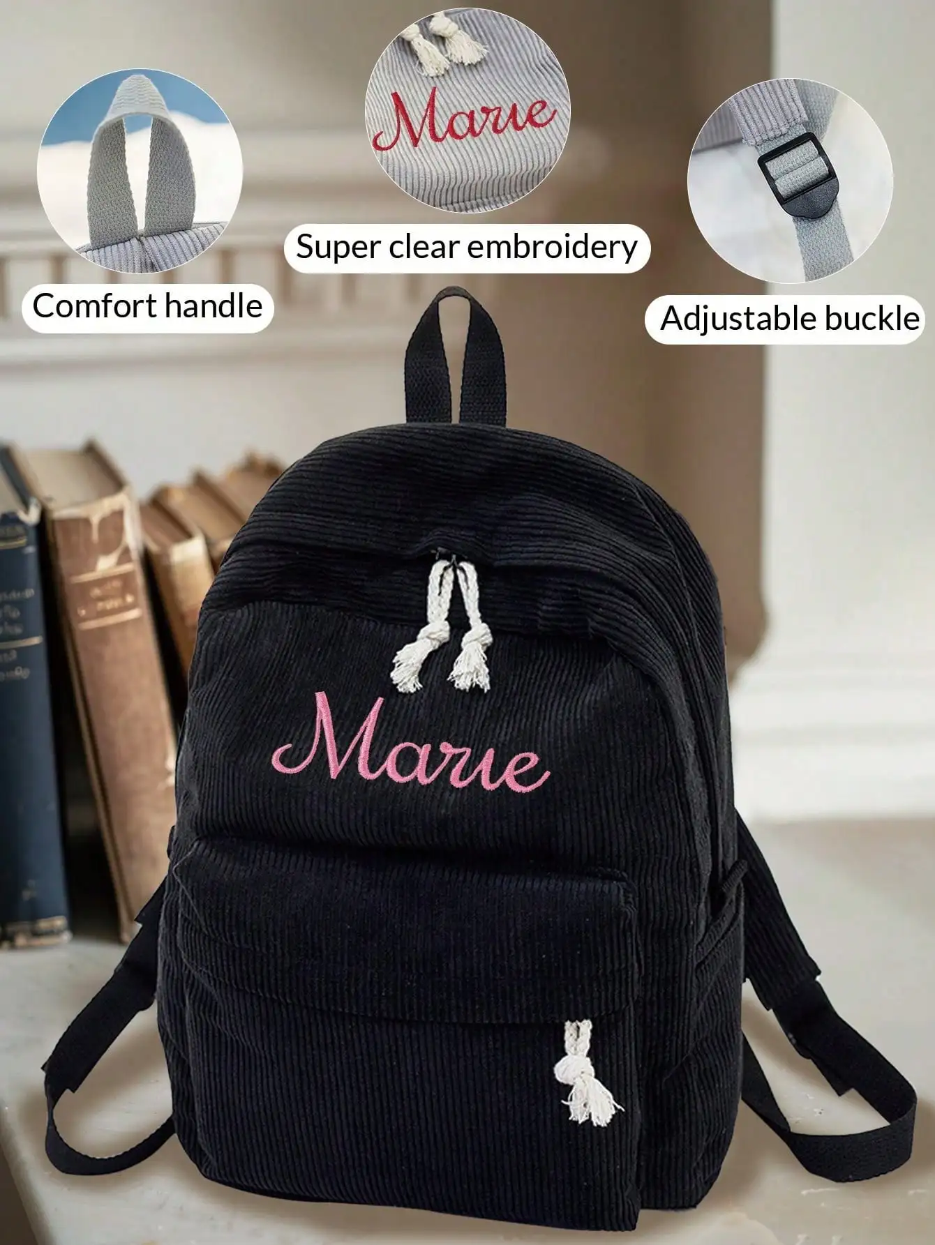 Custom Name Backpack Corduroy Personalized Embroidery School Bag for Kids Girls Boys Kindergarten Travel Bag 6 Colors Available
