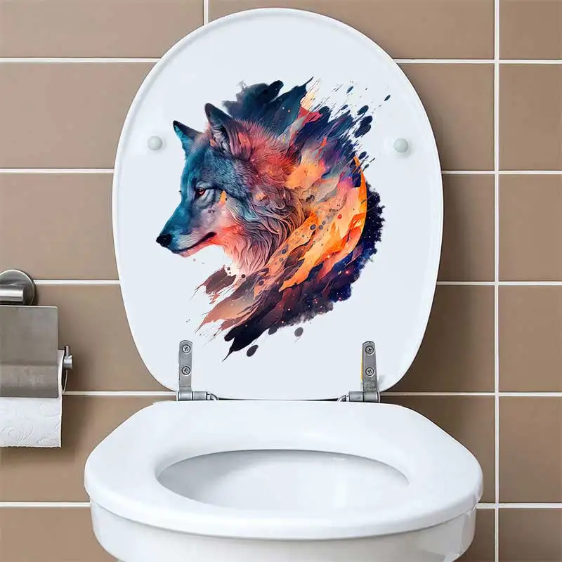 M430 Colorful Wolf Watercolor Animal Wall Sticker Bathroom Toilet Living Room Cabinet Refrigerator Home Decoration Decals