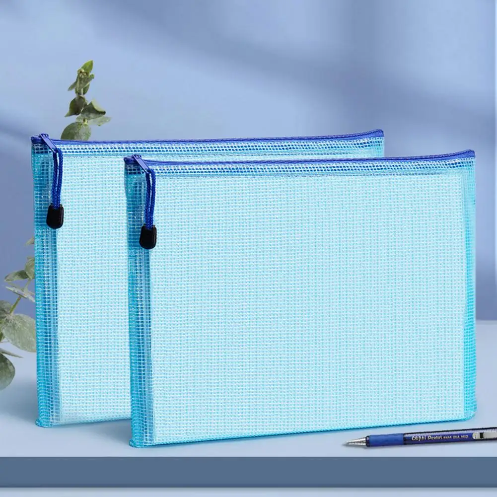 2Pcs Mesh Zipper Pouch Waterproof File Storage Bags with Handle Rope A4 A5 File Holder Mesh Pockets Storage Bags for School
