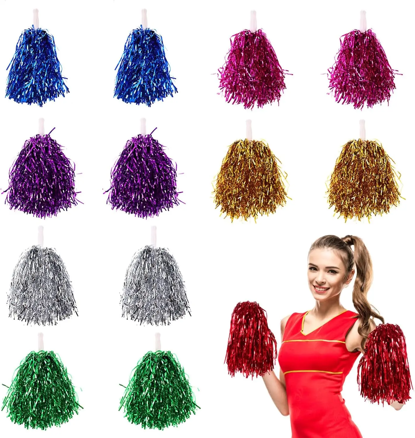 

Блестящие помпоны для чирлидинга - легкие и прочные, идеально подходят для танцев, школьных мероприятий и спортивных игр.