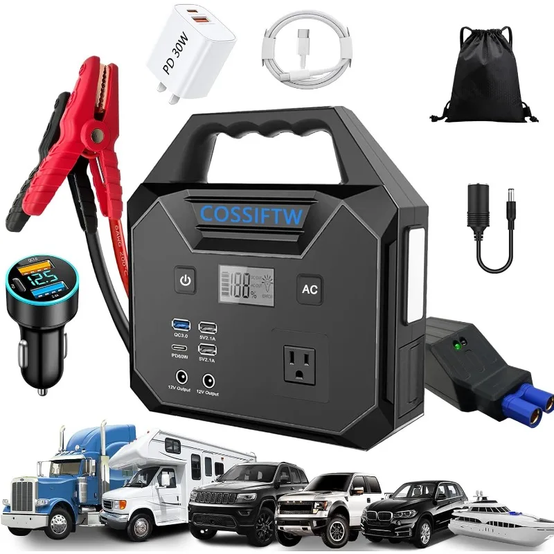 

10000A Jump Starter AC 200W Generator 130wh Jump Booster PD 60W Two-Way Fast-Charging for All 12V Gas & up to 15L Diesel Engine