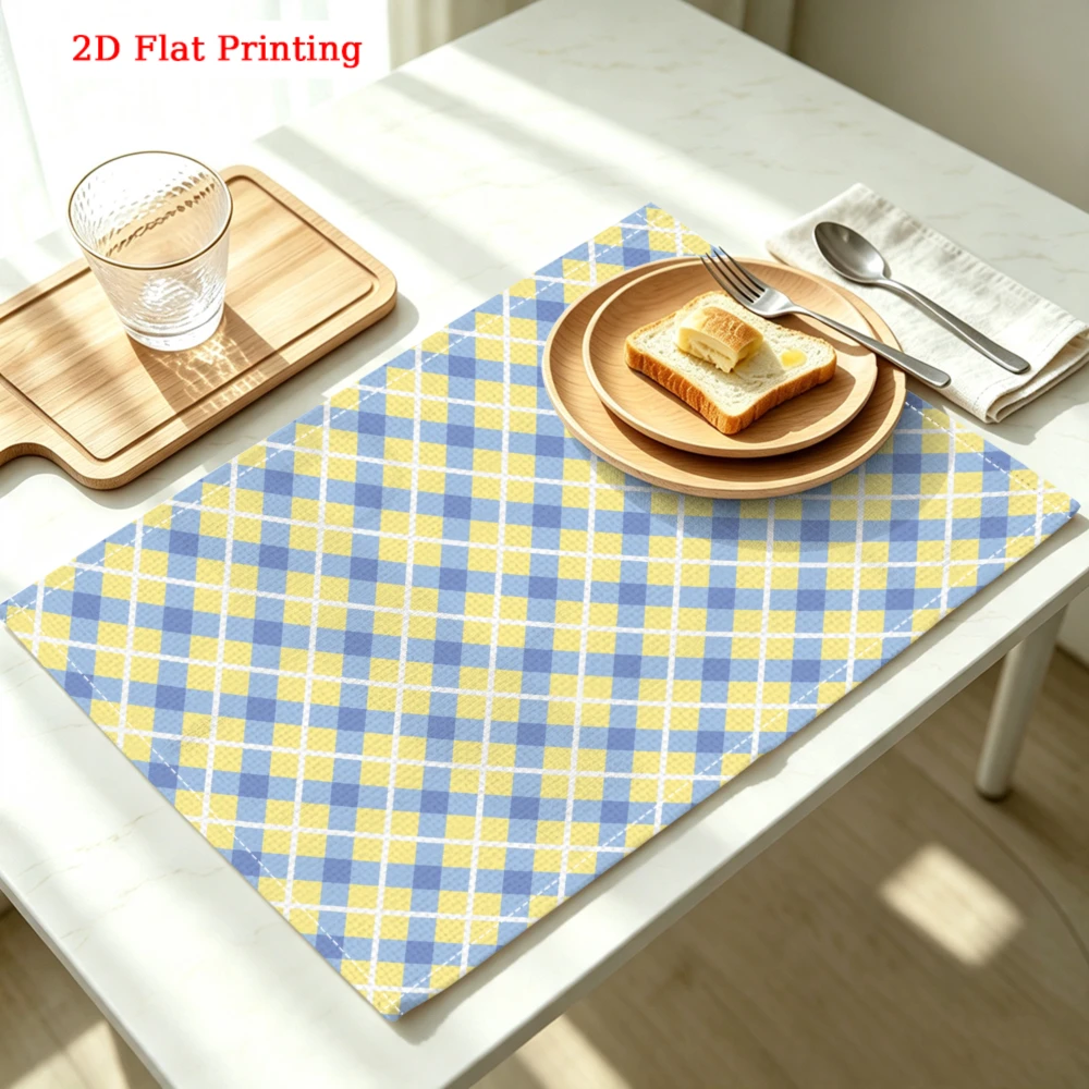 Blue Yellow Checkered 2D Printed Placemat For Kitchen Dining Party Decoration 30x40cm