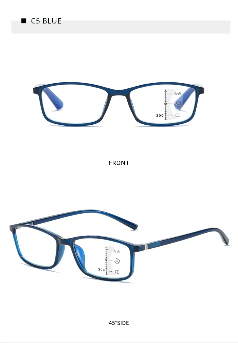 Ultraleichte, kleine Rahmen-Retro-Progressive-Multifokal-Lesebrille, blaues Licht blockiert Nah-Fernsicht-Anti-Augen-Brille – Detail 17