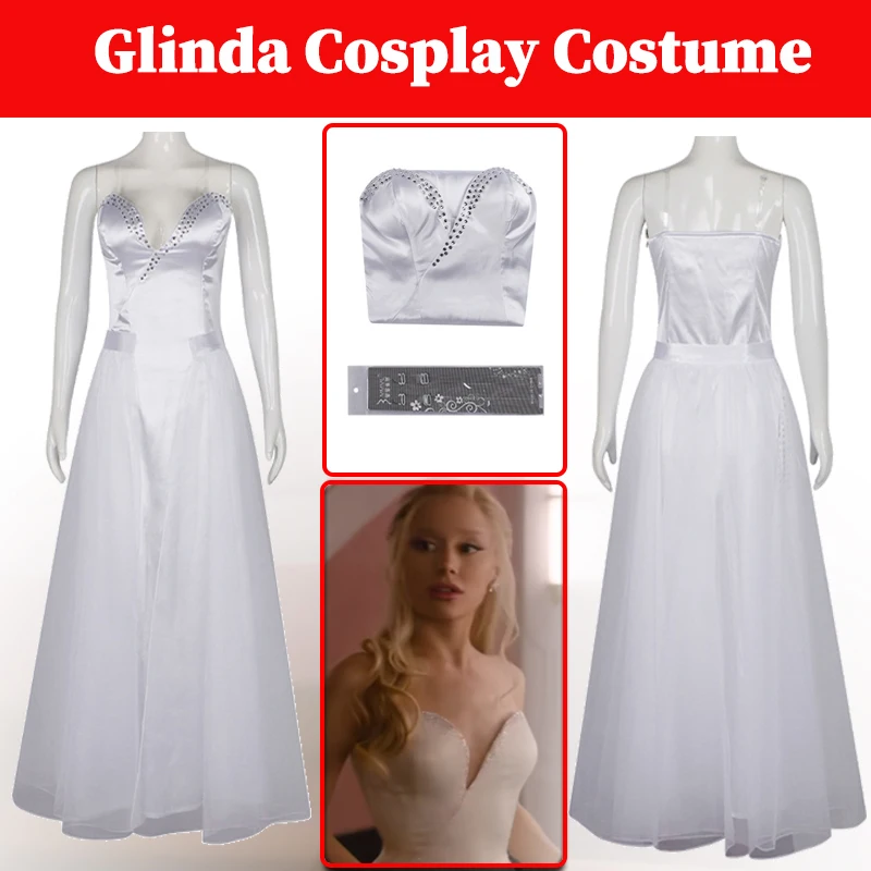 

Witch Glinda Cosplay 2024 Movie Wiked Costume Dress Women Female Fantasia Clothing White Dress Halloween Party Carnival Suits