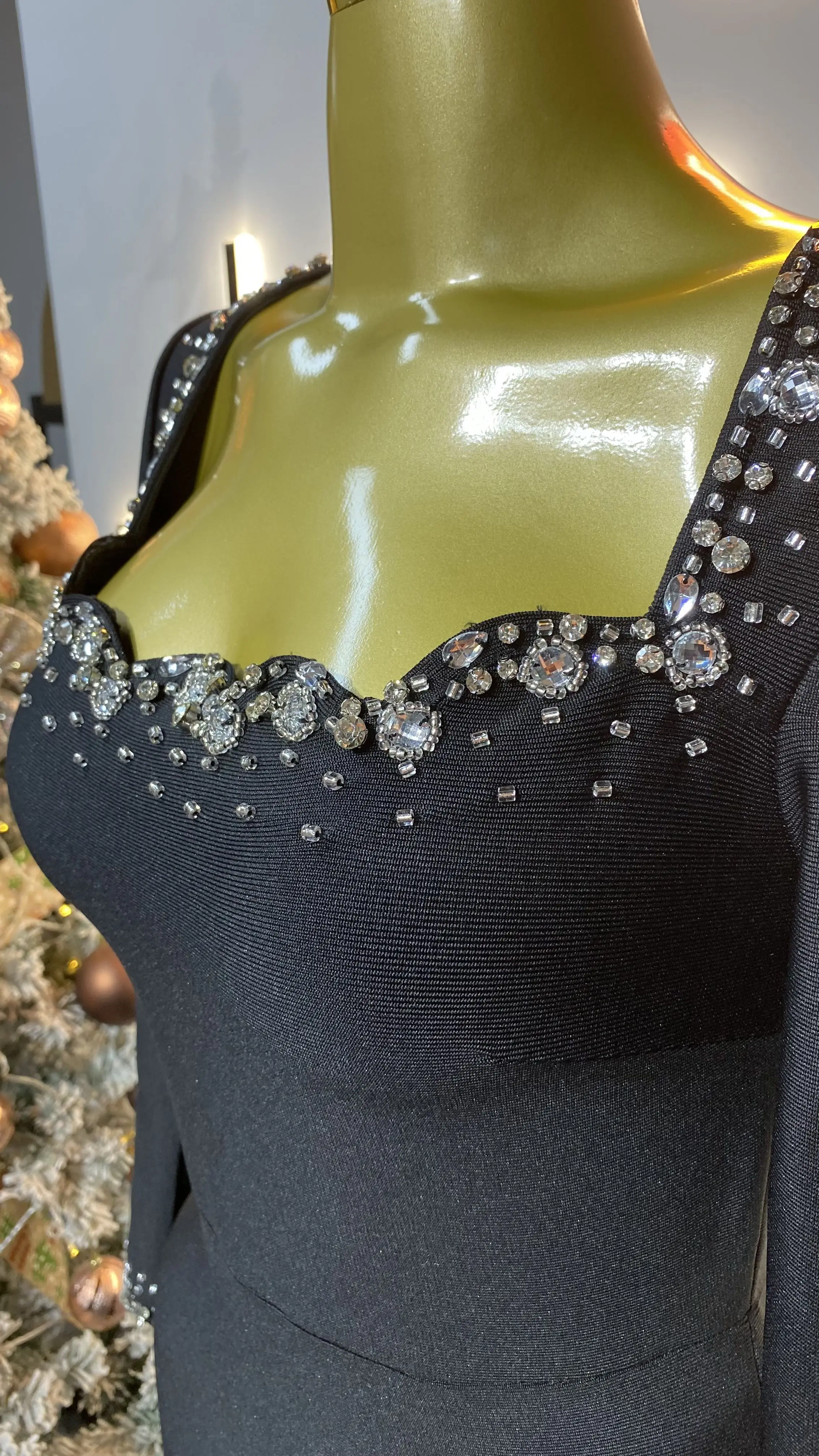 Vestido de fiesta de manga larga de cristal de alta calidad, elegante vestido de noche ajustado para mujer-GZXX343