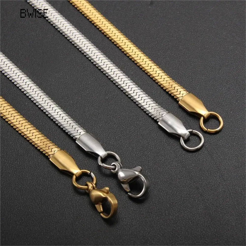 Bwise Stainless Steel Snake Chain Necklace for Women Men Gold Color Herringbone Choker Neck Chains 2023 Trend Jewelry Gift Hot