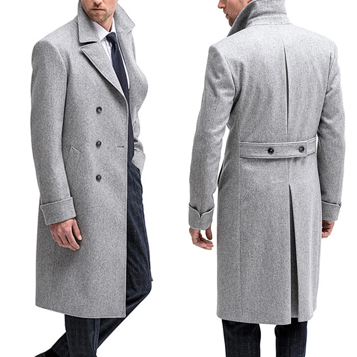 Tweed Long Coats Wool Shawel Lapel Coat Single Breasted 1 Piece OverCoat Tailored